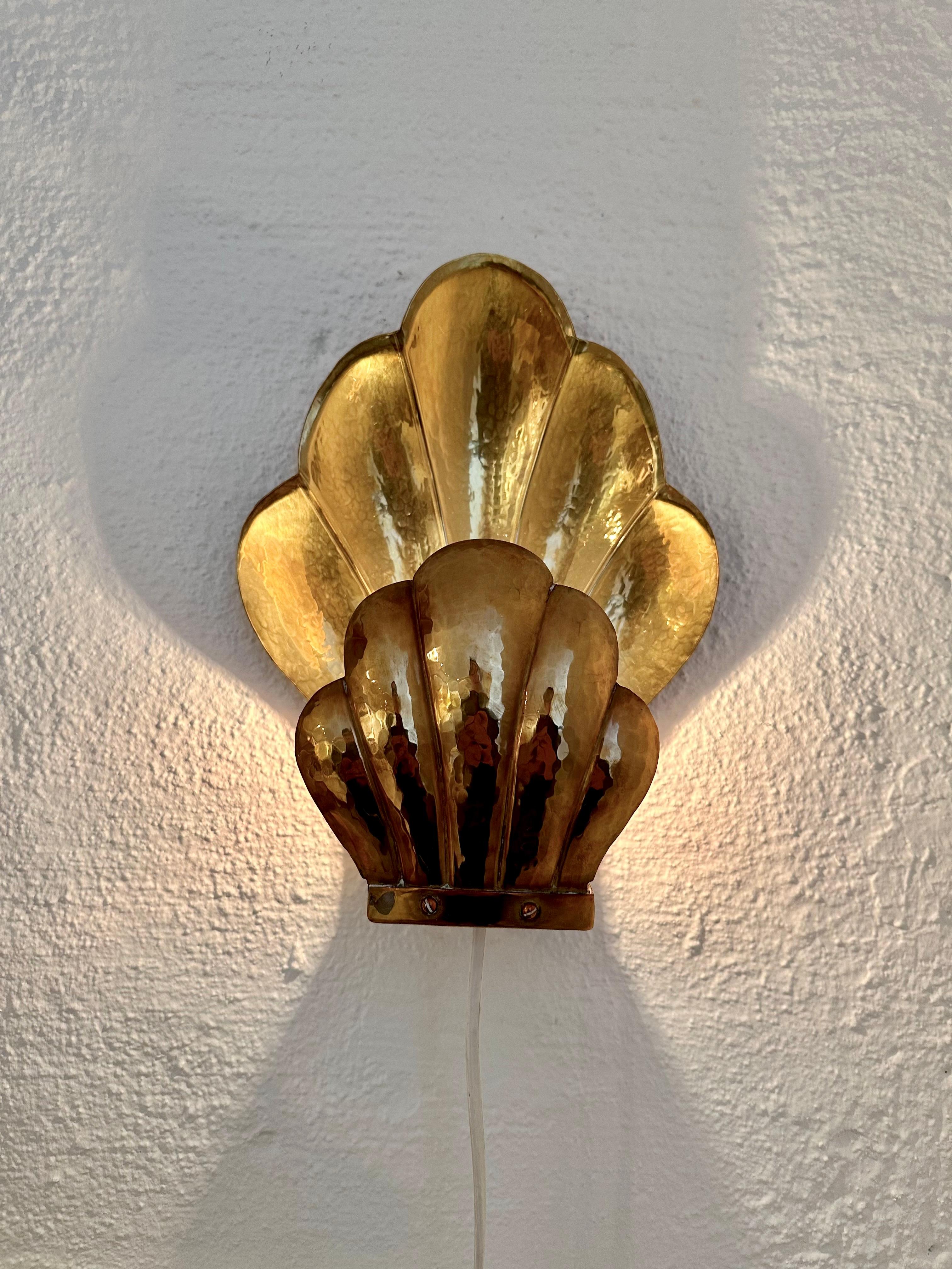 Pair of Swedish Brass Clam Wall Sconces in the Manner of Lars Holmström, Arvika 5