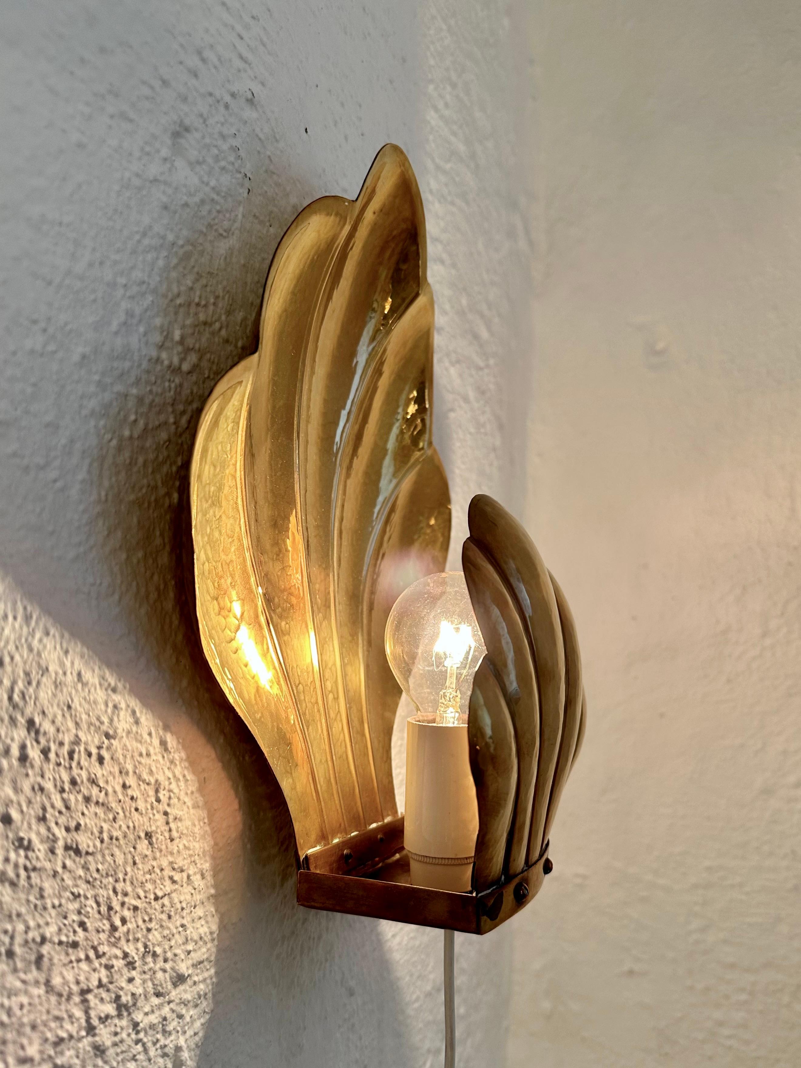 Pair of Swedish Brass Clam Wall Sconces in the Manner of Lars Holmström, Arvika 8