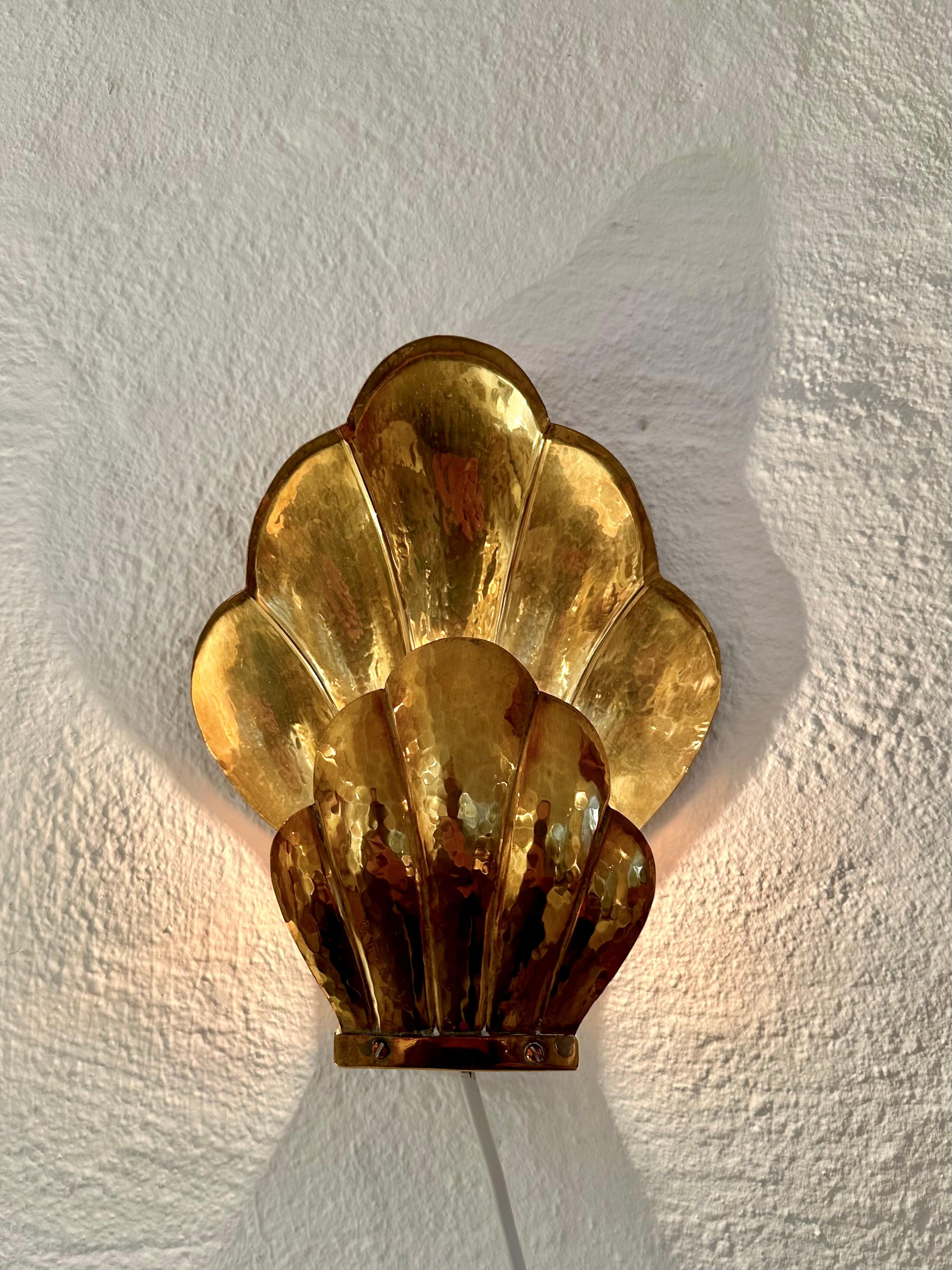 Pair of Swedish Brass Clam Wall Sconces in the Manner of Lars Holmström, Arvika 9