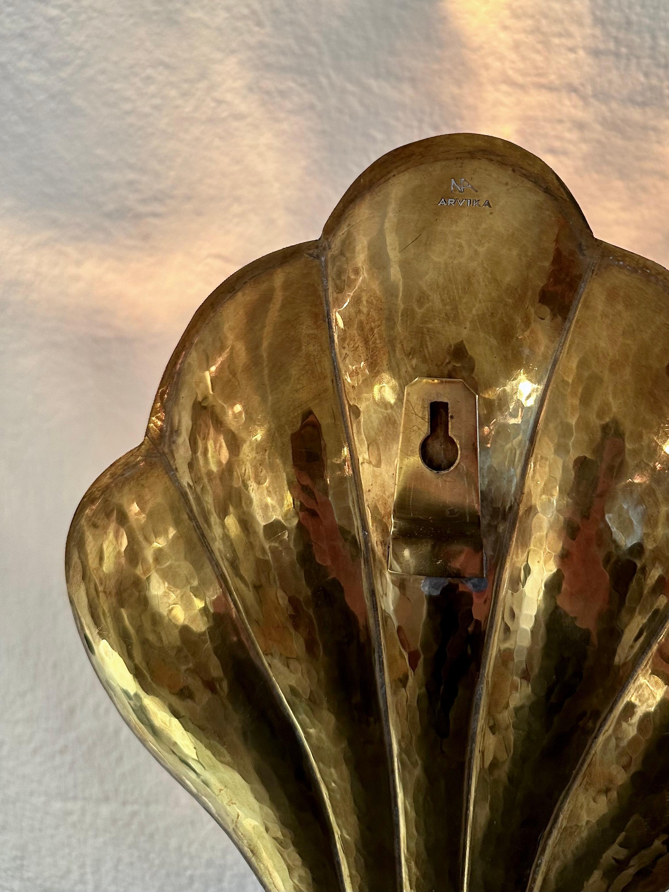 Pair of Swedish Brass Clam Wall Sconces in the Manner of Lars Holmström, Arvika 12