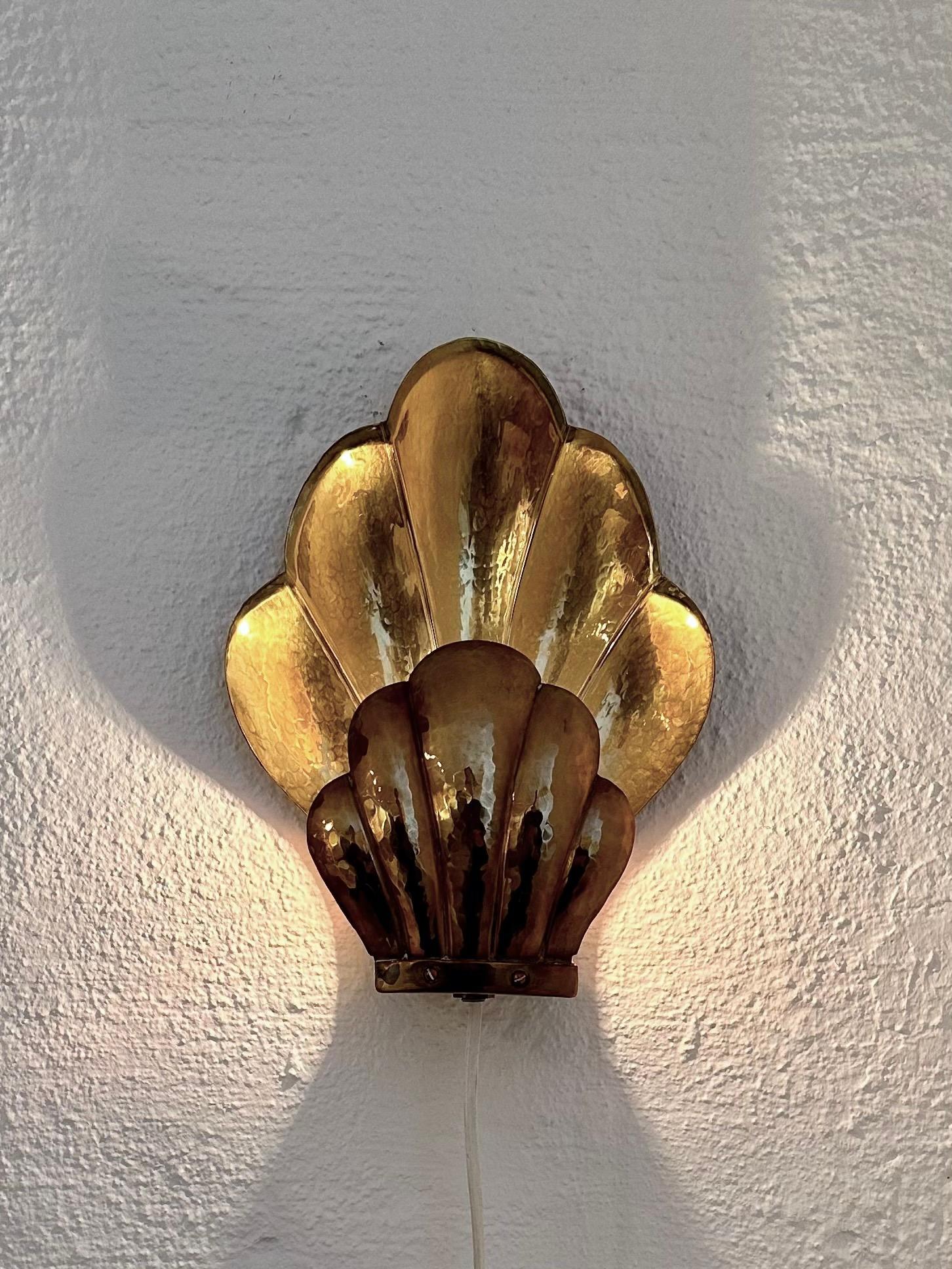 Pair of Swedish Brass Clam Wall Sconces in the Manner of Lars Holmström, Arvika 2