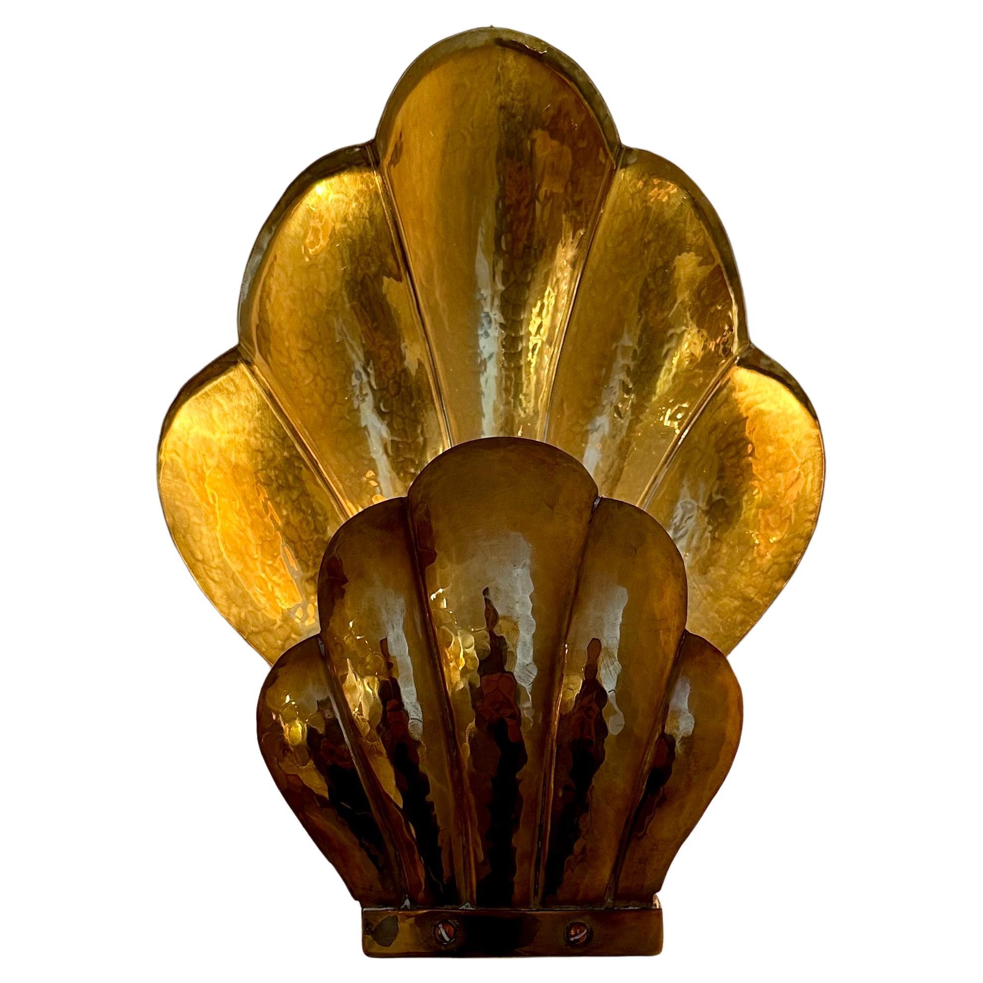 Pair of Swedish Brass Clam Wall Sconces in the Manner of Lars Holmström, Arvika