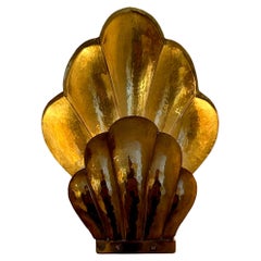 Pair of Swedish Brass Clam Wall Sconces in the Manner of Lars Holmström, Arvika