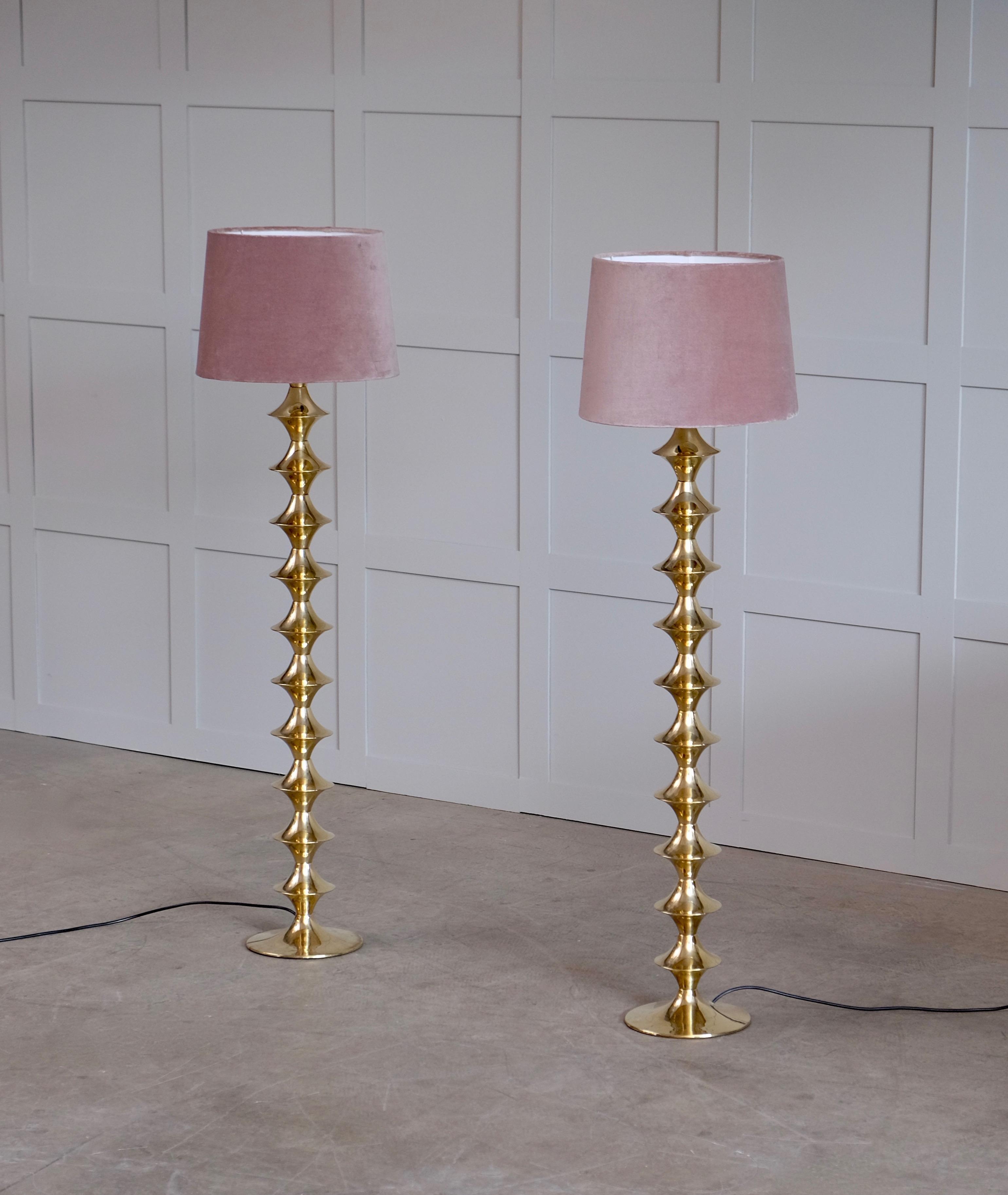 Scandinavian Modern Pair of Swedish Brass Floor Lamps, 1960s