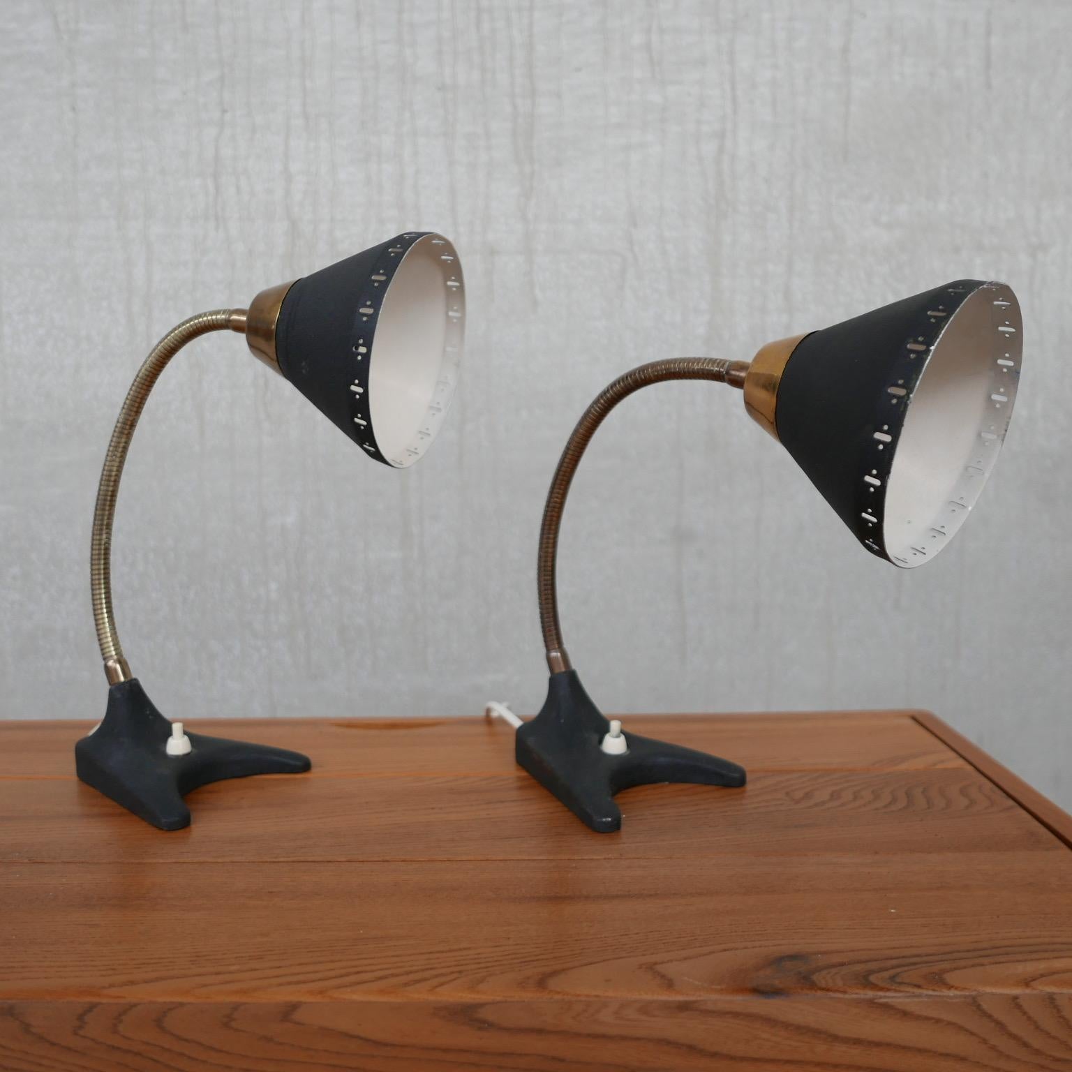 Pair of Swedish Brass Mid-Century Table Lamps In Good Condition For Sale In London, GB