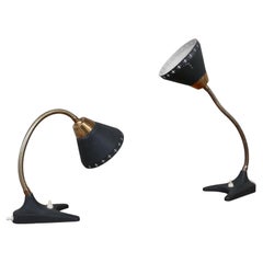 Retro Pair of Swedish Brass Mid-Century Table Lamps