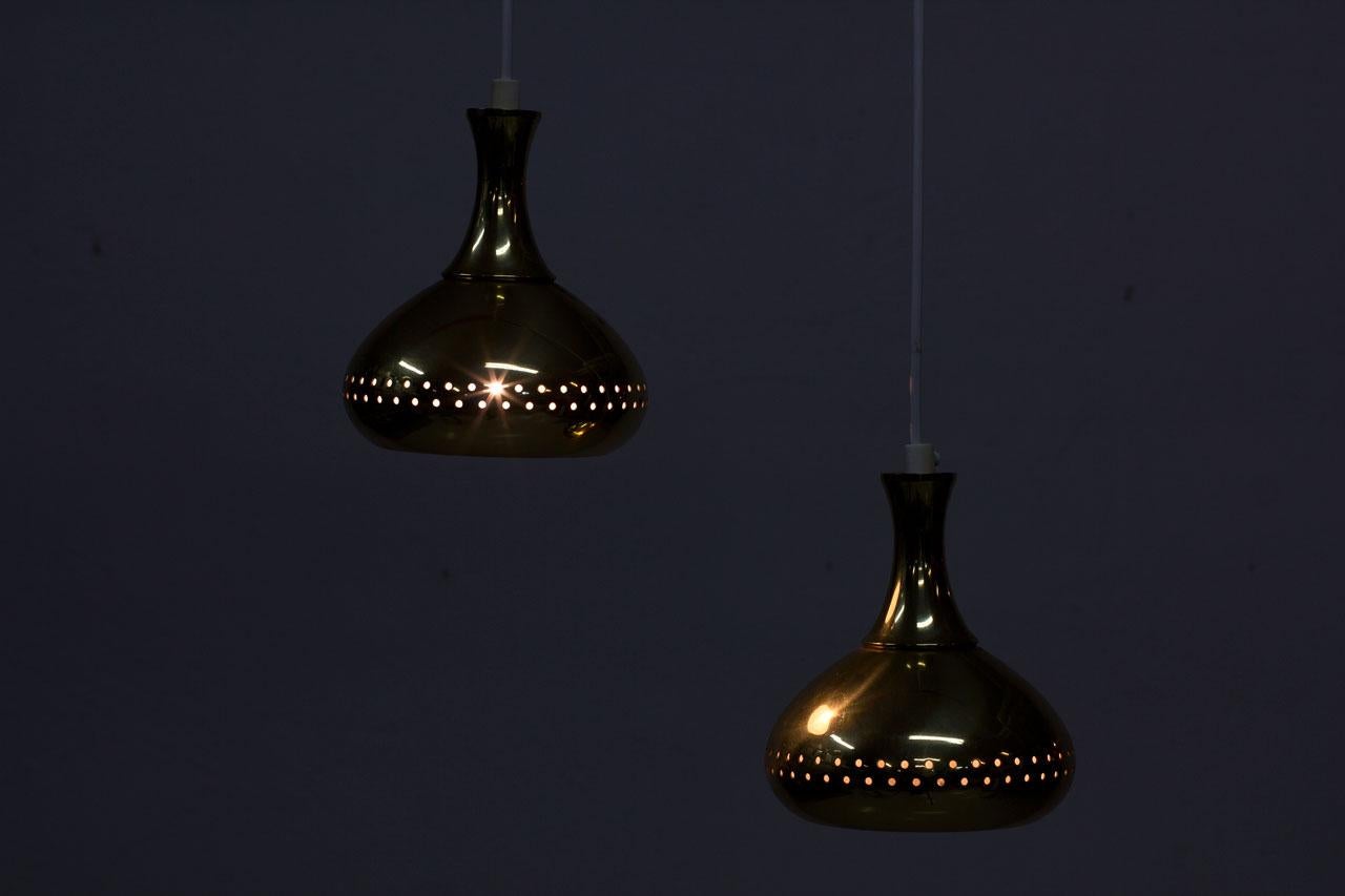 20th Century Pair of Swedish Brass Pendant Lamps, 1950s