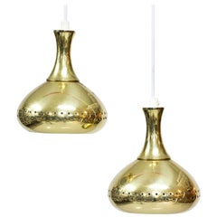 Pair of Swedish Brass Pendant Lamps, 1950s