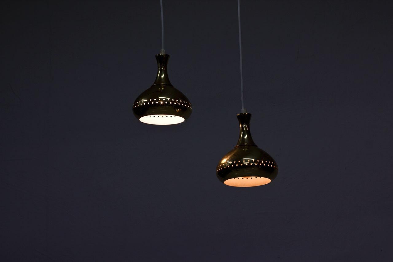 Pair of Swedish Brass Pendant Lamps, 1960s In Good Condition In Stockholm, SE
