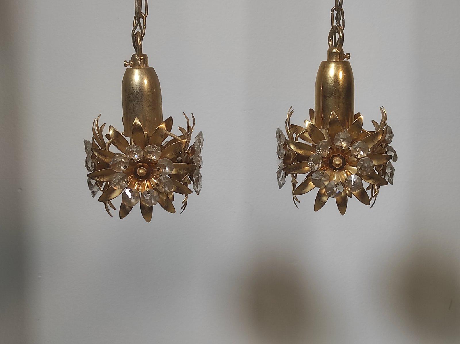 Pair of Swedish brass plated Floral Pendant  For Sale 4