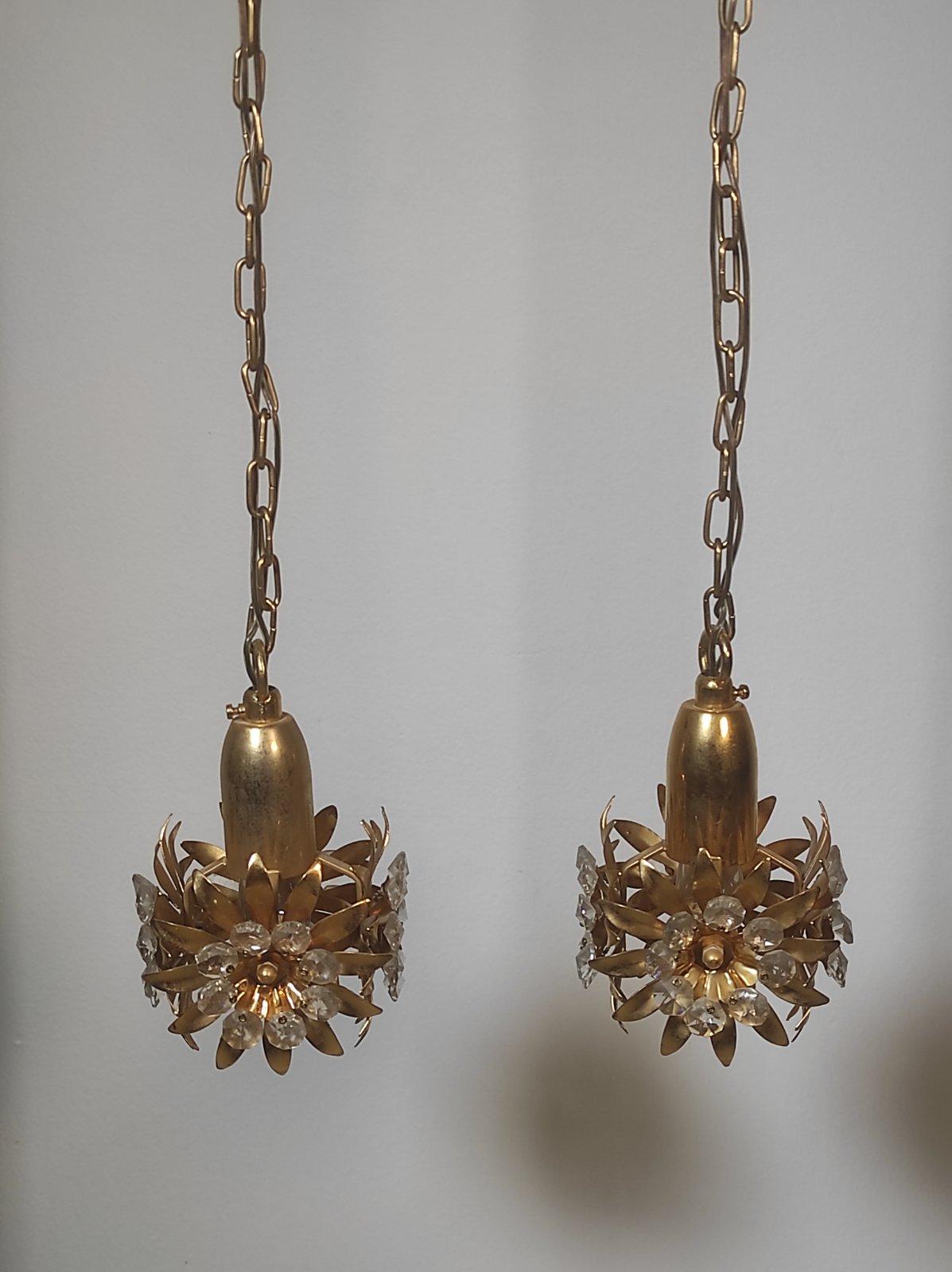 Pair of Swedish brass plated Floral Pendant  For Sale 1
