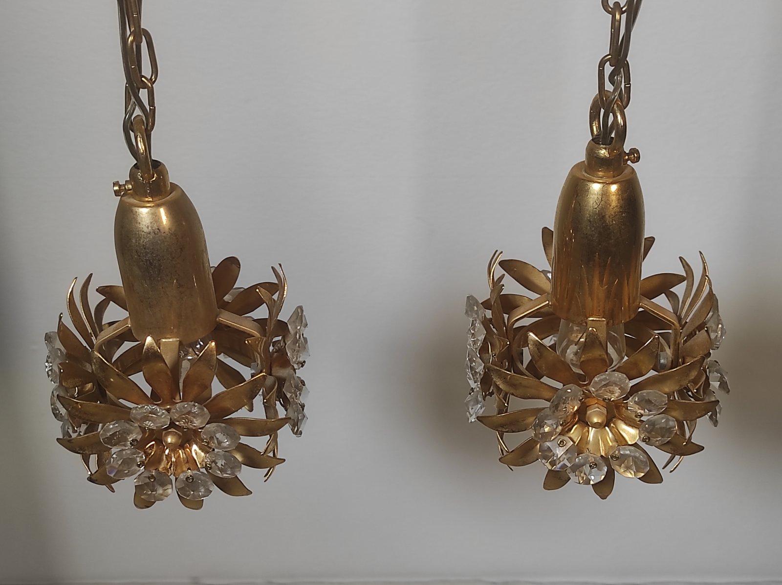 Pair of Swedish brass plated Floral Pendant  For Sale 2