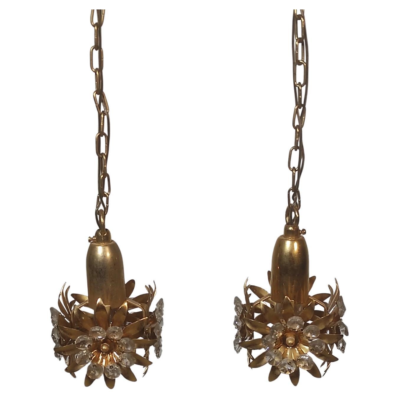 Pair of Swedish brass plated Floral Pendant  For Sale