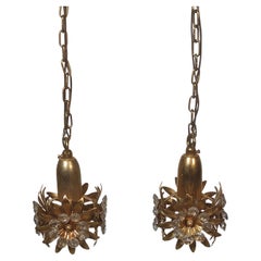 Vintage Pair of Swedish brass plated Floral Pendant