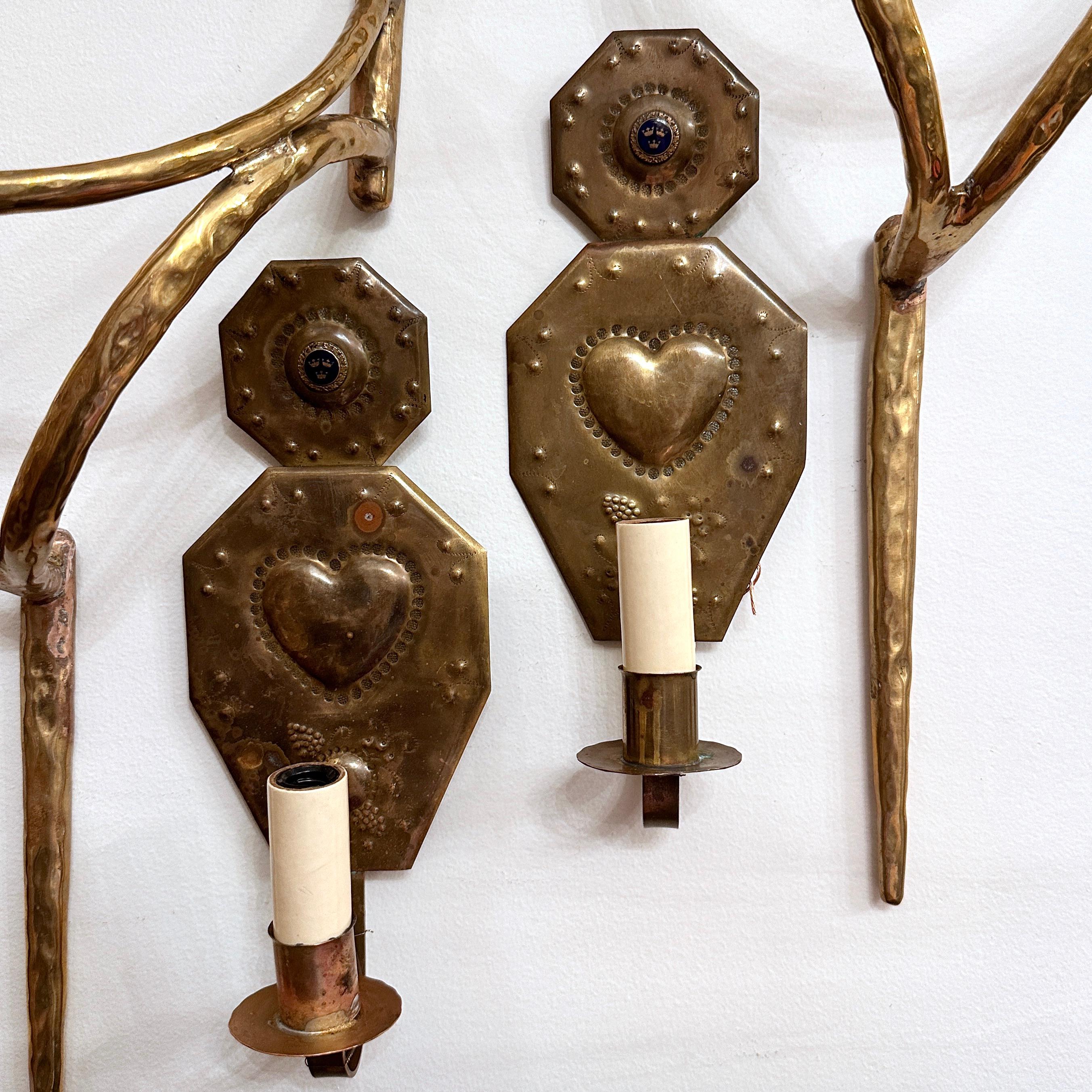 Pair of Swedish Brass Sconces In Good Condition For Sale In New York, NY