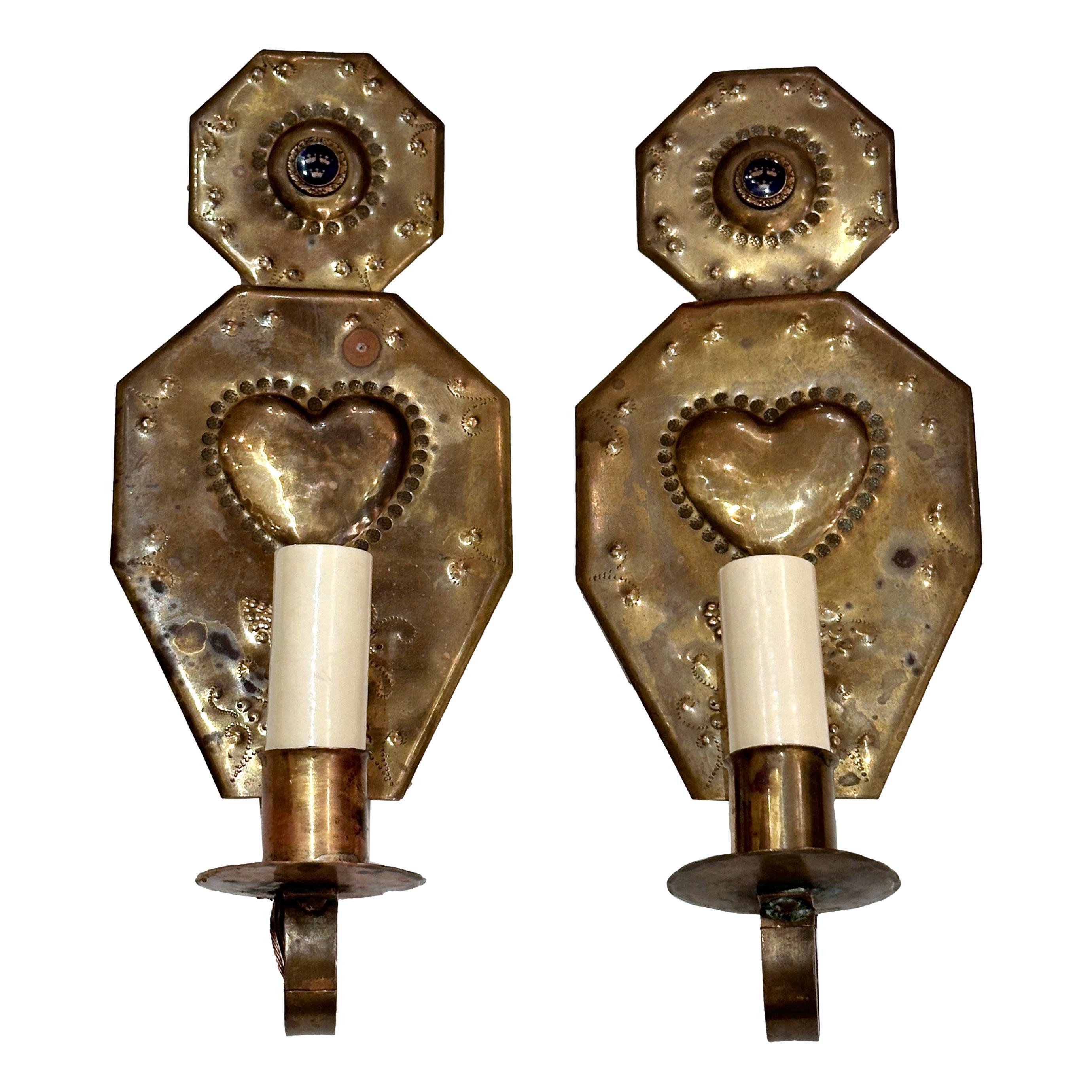 Pair of Swedish Brass Sconces For Sale