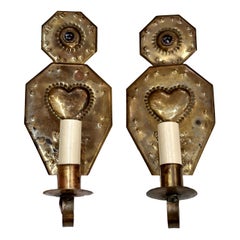 Antique Pair of Swedish Brass Sconces