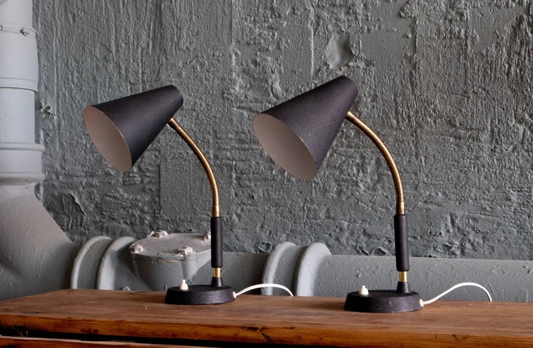 Scandinavian Modern Pair of Swedish Brass Table Lamps, 1950s For Sale