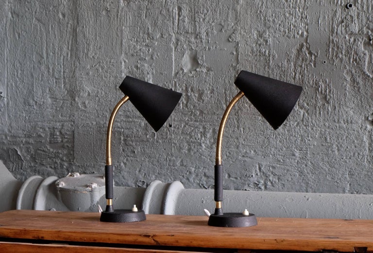Mid-20th Century Pair of Swedish Brass Table Lamps, 1950s For Sale