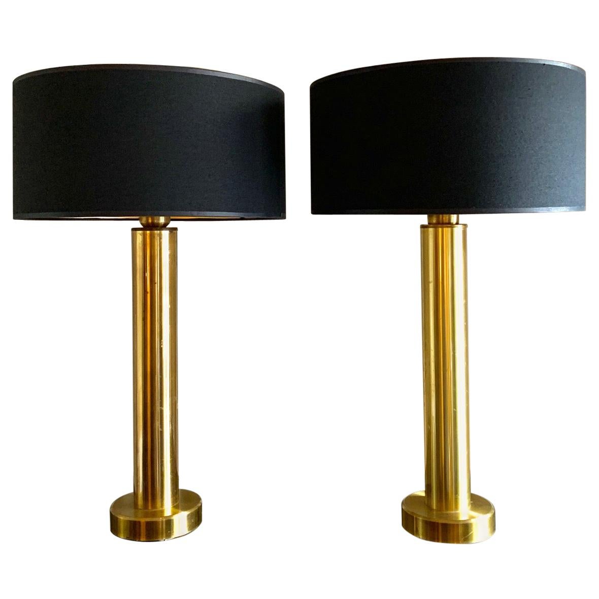 Pair of Swedish Brass Table Lamps by K. Belysning, 1970