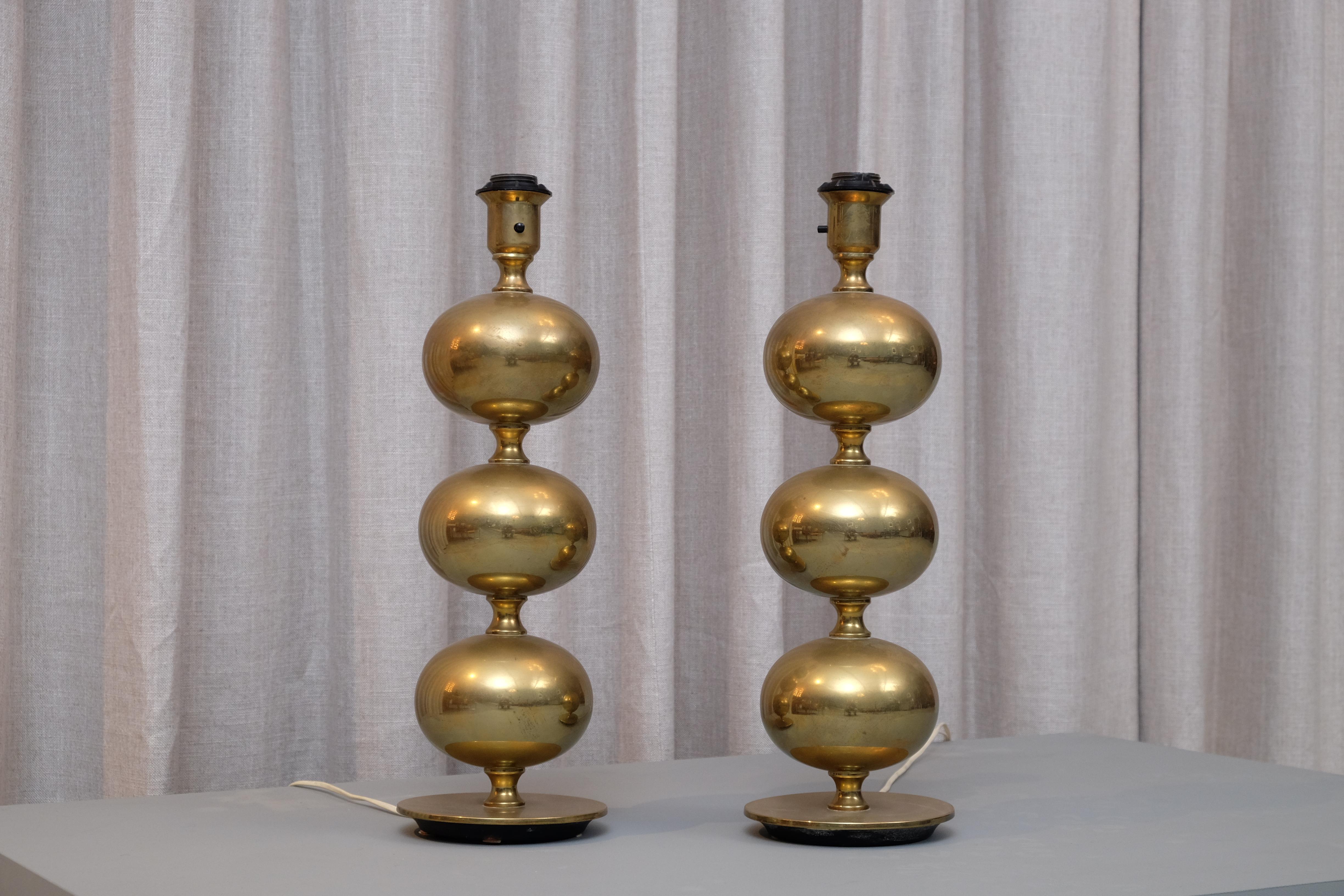 Pair of Swedish Brass Table Lamps by Tranås Stilarmatur, 1960s 4