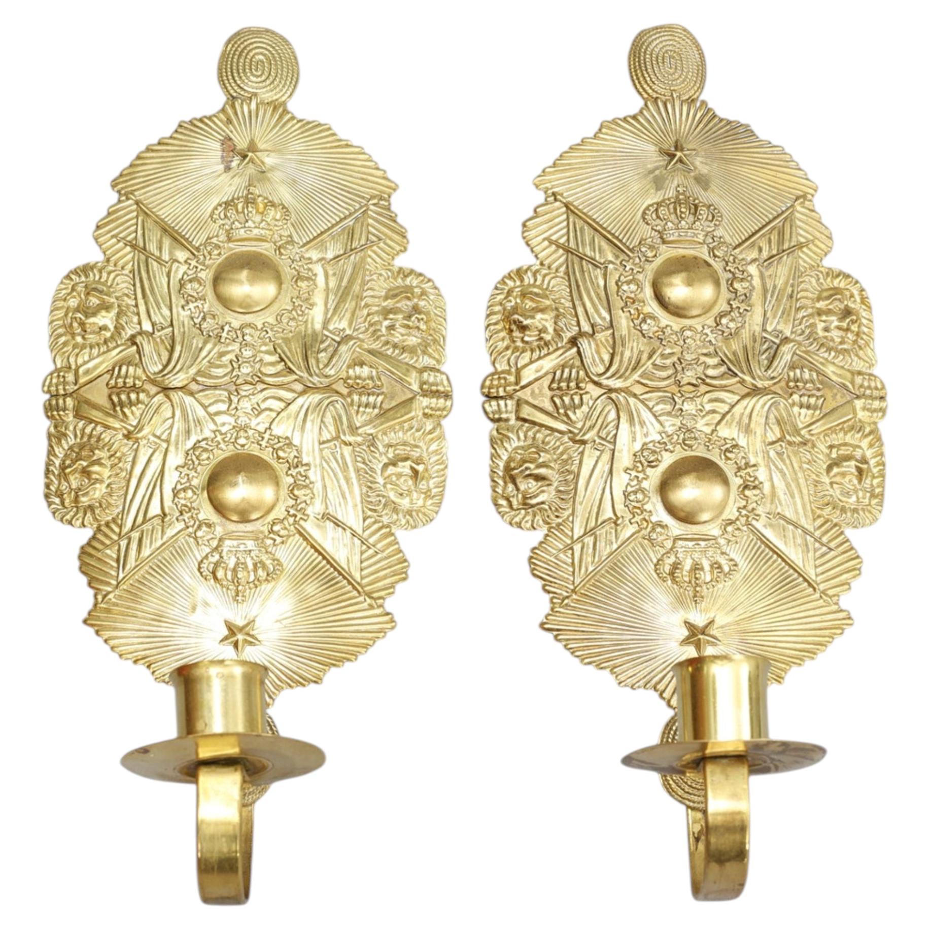 Pair of Swedish Brass Wall Sconces, Early 20th Century