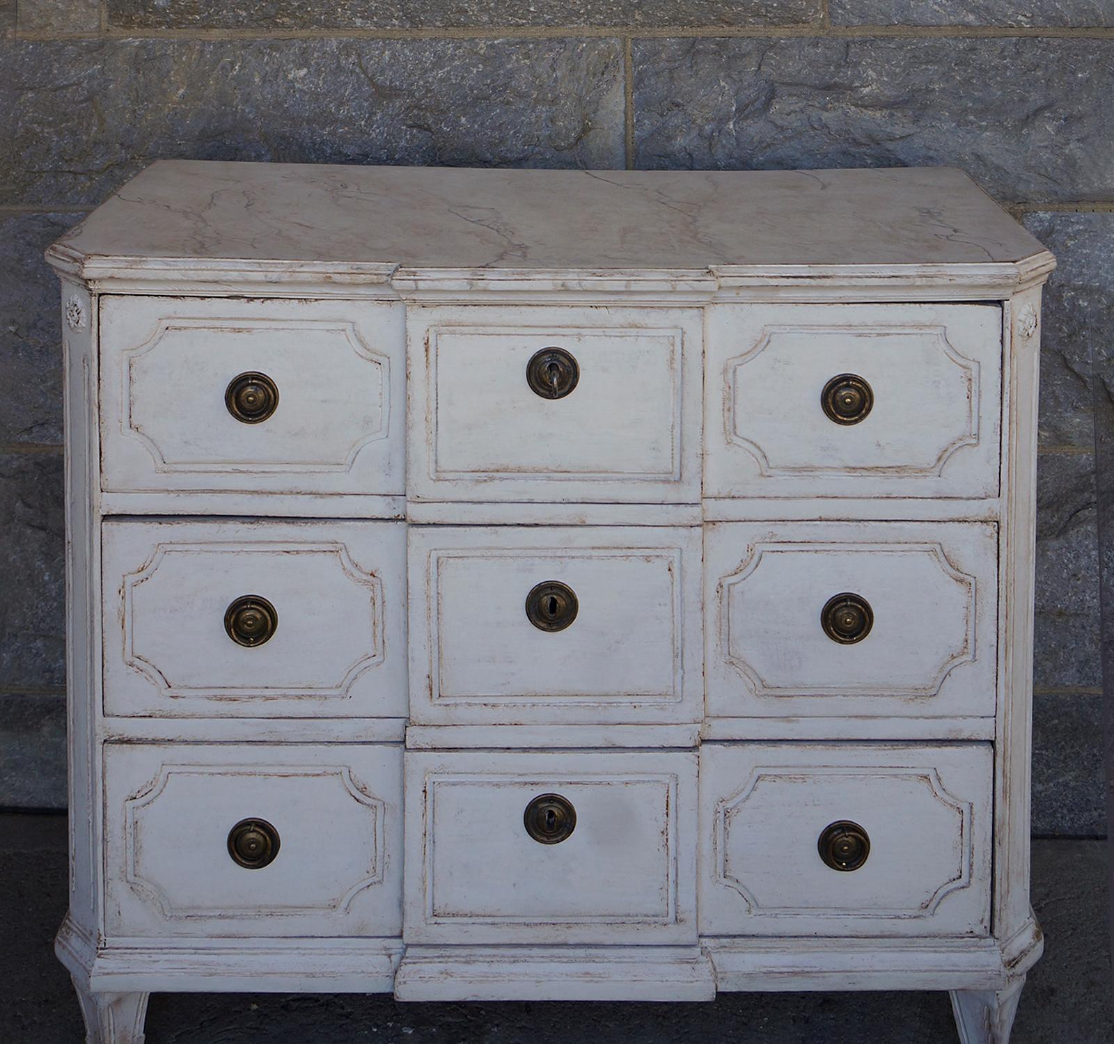 Painted Pair of Swedish Breakfront Chests of Drawers