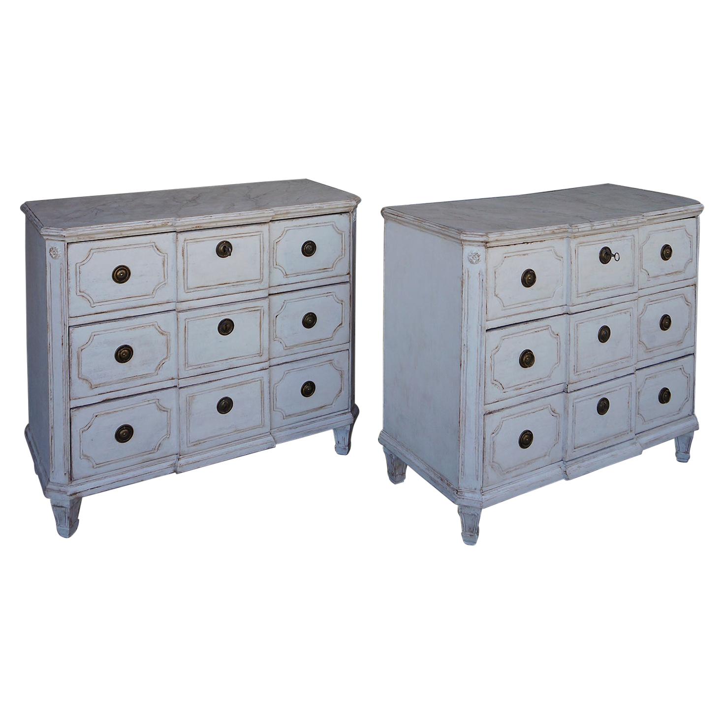 Pair of Swedish Breakfront Chests of Drawers