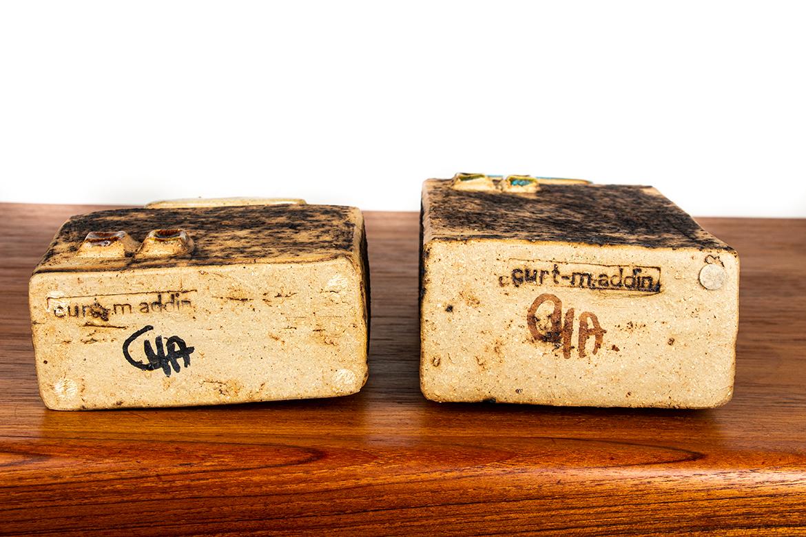 Coppia di vasi svedesi brutalisti in gres con colletto smaltato, Curt Magnus Addin. in vendita 4