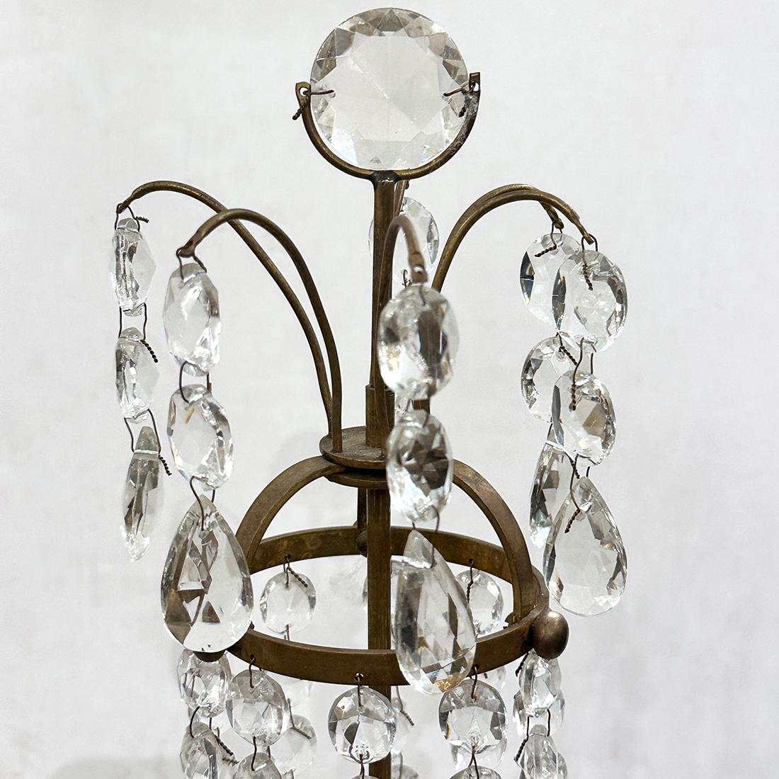 Pair of circa 1900 Swedish bronze and crystal candelabra style table lamps with cobalt blue glass body.

Measurements:
Height: 18.5