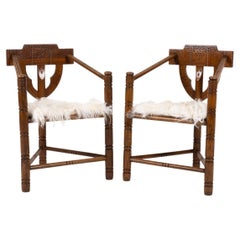 Pair of Swedish Carved Oak Monk Chairs, Nordic Revival