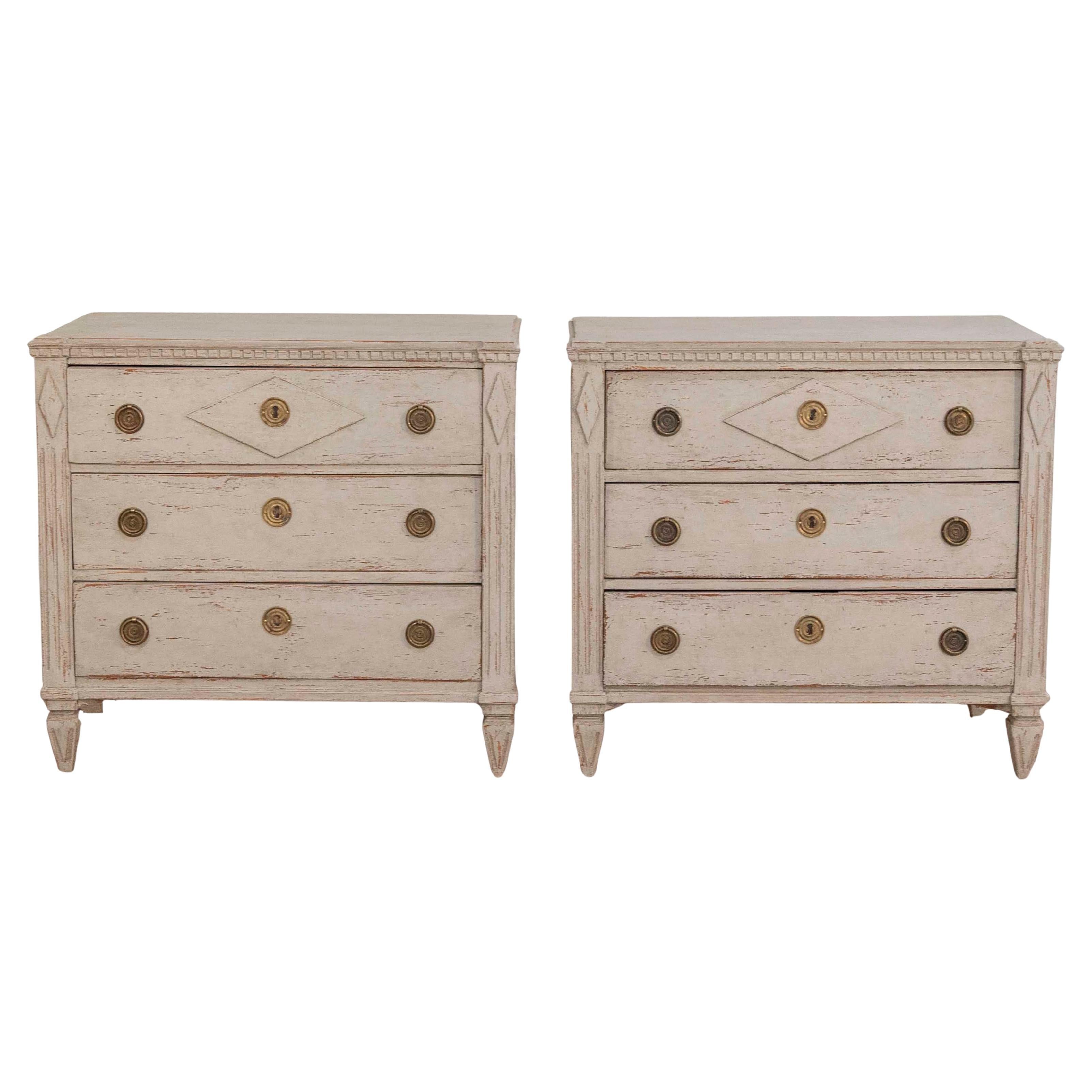 Pair of Swedish Carved Pine Chests of Drawers, Early 20th Century