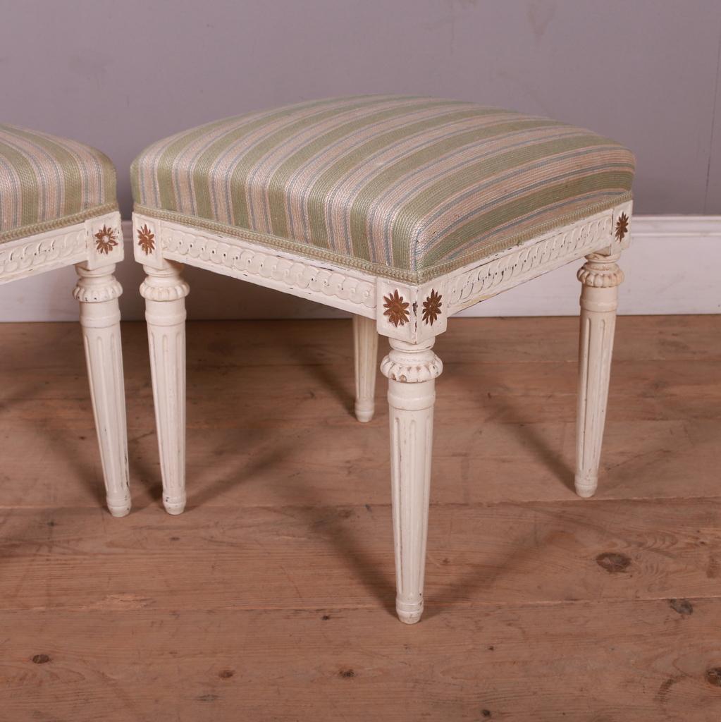 Gustavian Pair of Swedish Carved Stools For Sale