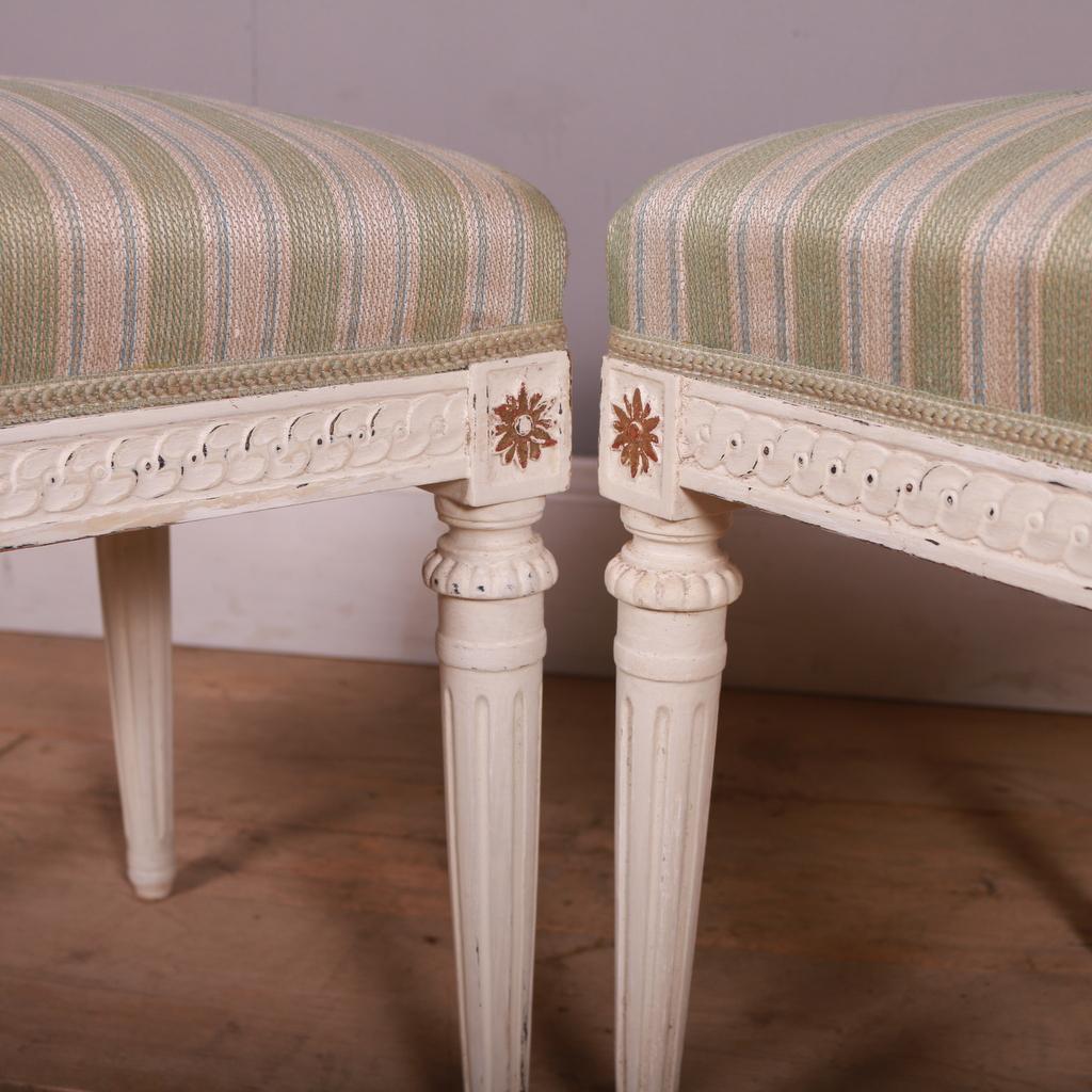 Pair of Swedish Carved Stools In Good Condition For Sale In Leamington Spa, Warwickshire