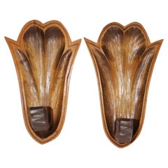 Pair of Swedish Carved Wood Wall Candle Holders by Ahrneberg, 1960s