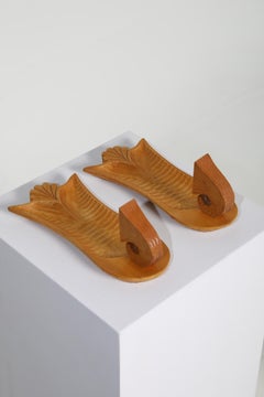 Pair of Swedish Carved Wooden Wall Candle Holders, 1960s