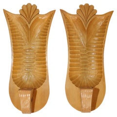 Pair of Swedish Carved Wooden Wall Candle Holders, 1960s