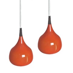 Pair of Swedish Cased Glass Pendants by Uno and Osten Kristiansson for Luxus Pair of Swedish Cased Glass Pendants by Uno and Osten Kristiansson for Luxus