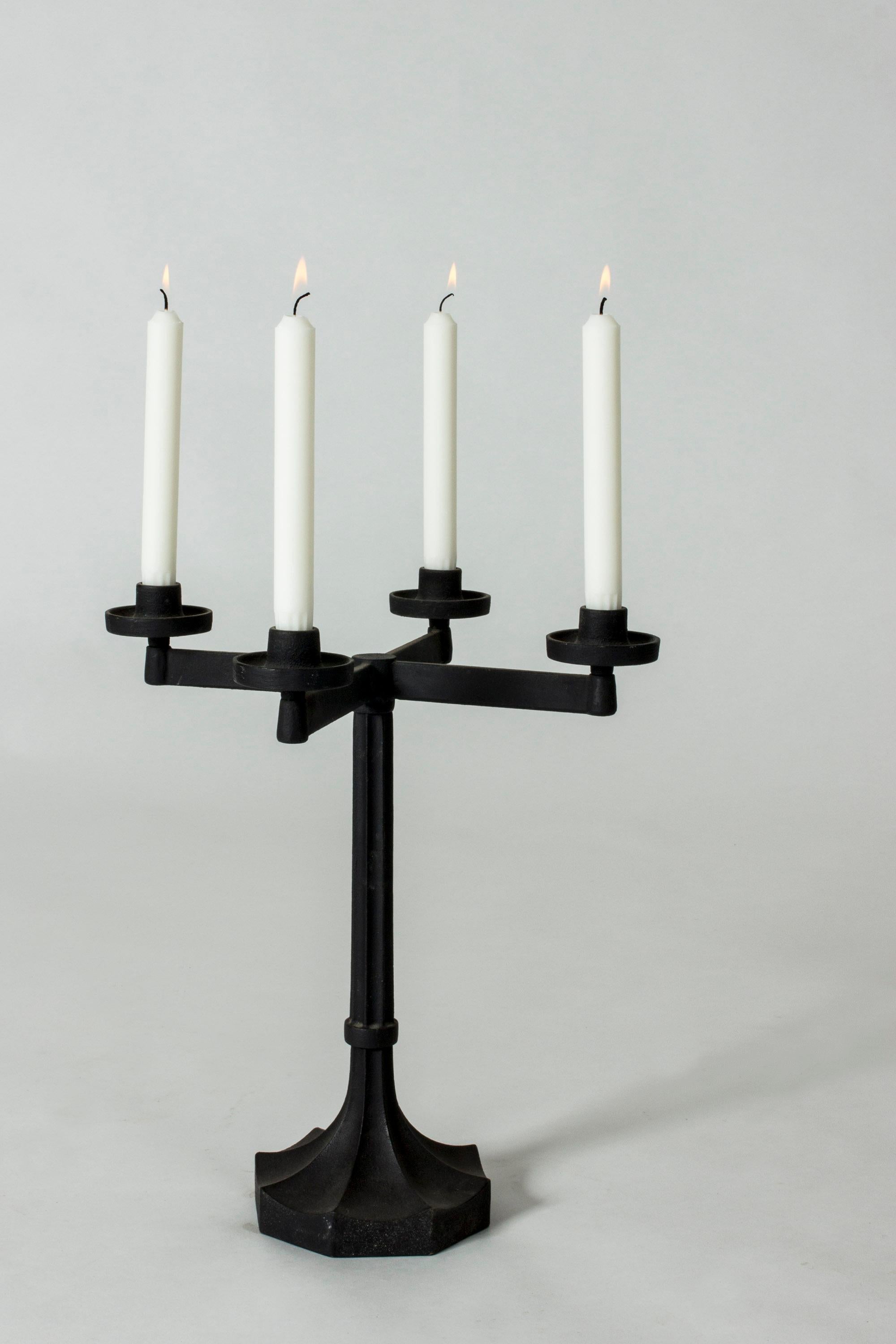 Pair of imposing cast iron candelabras by Sigurd Persson. Made in a cool, distinct design with four candleholders in each.
Price is for the pair.