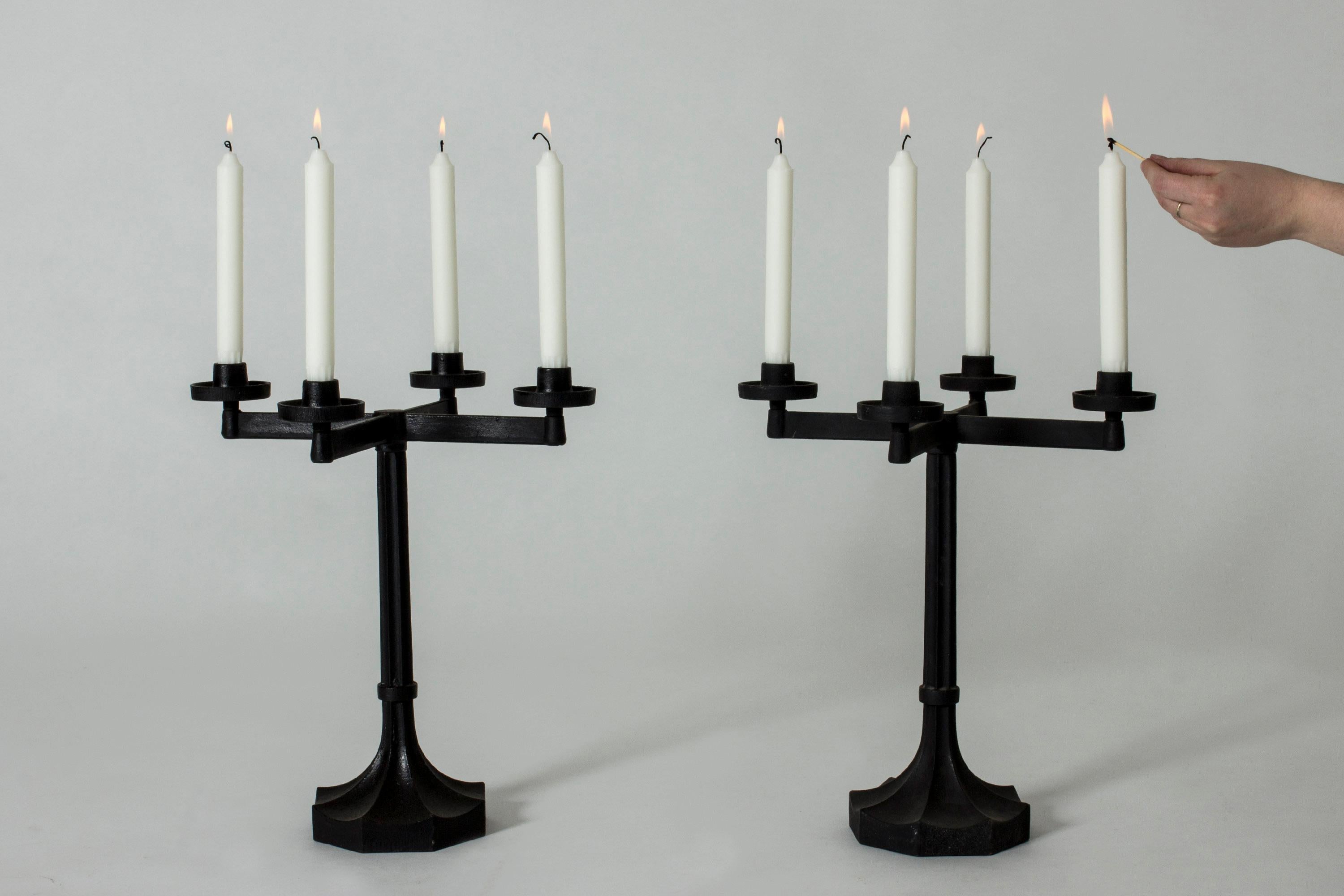 Pair of Swedish Cast Iron Candlesticks Designed by Sigurd Persson for Kockums In Good Condition In Stockholm, SE