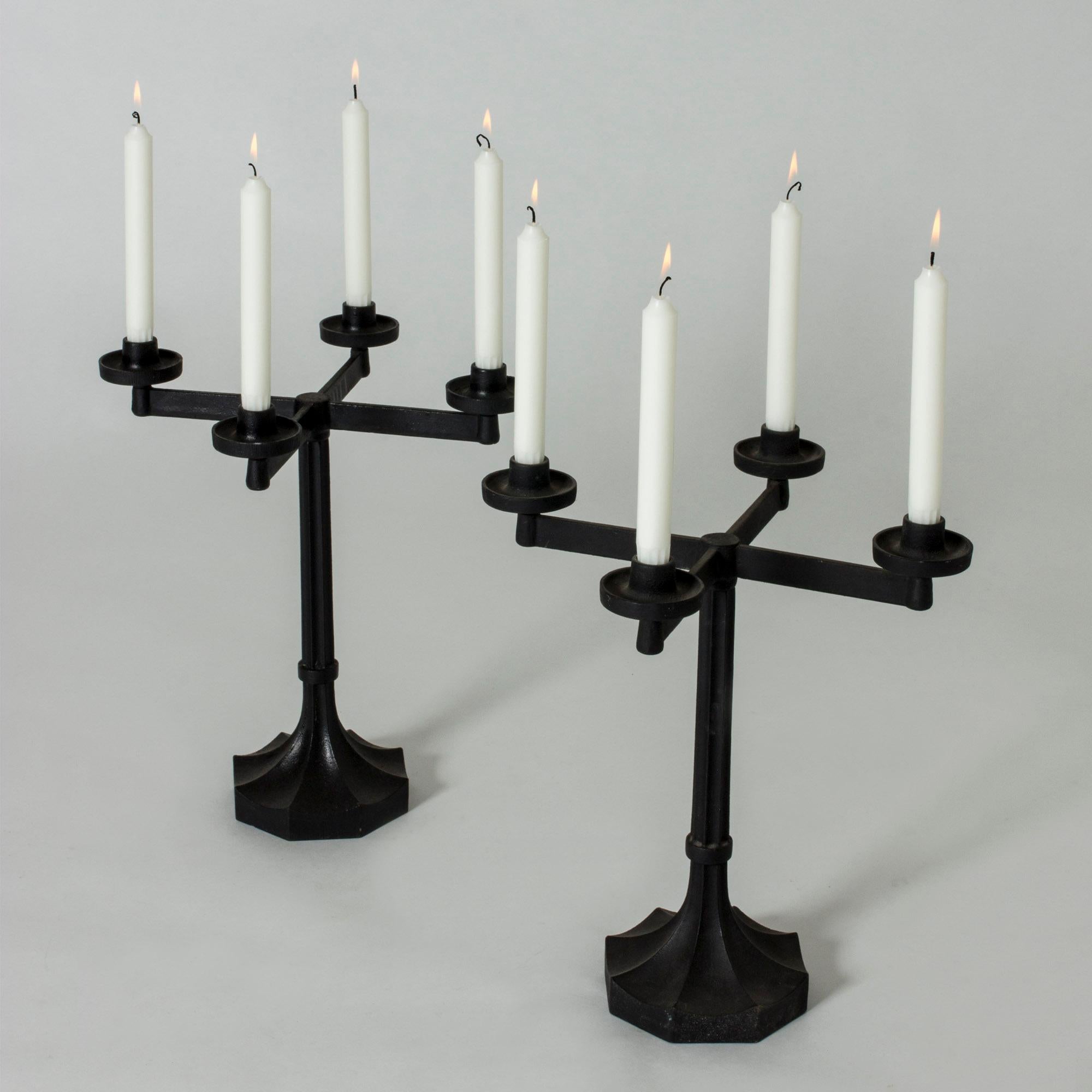 Mid-20th Century Pair of Swedish Cast Iron Candlesticks Designed by Sigurd Persson for Kockums