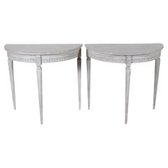 Pair Of Swedish Classical Style White Painted Console Tables