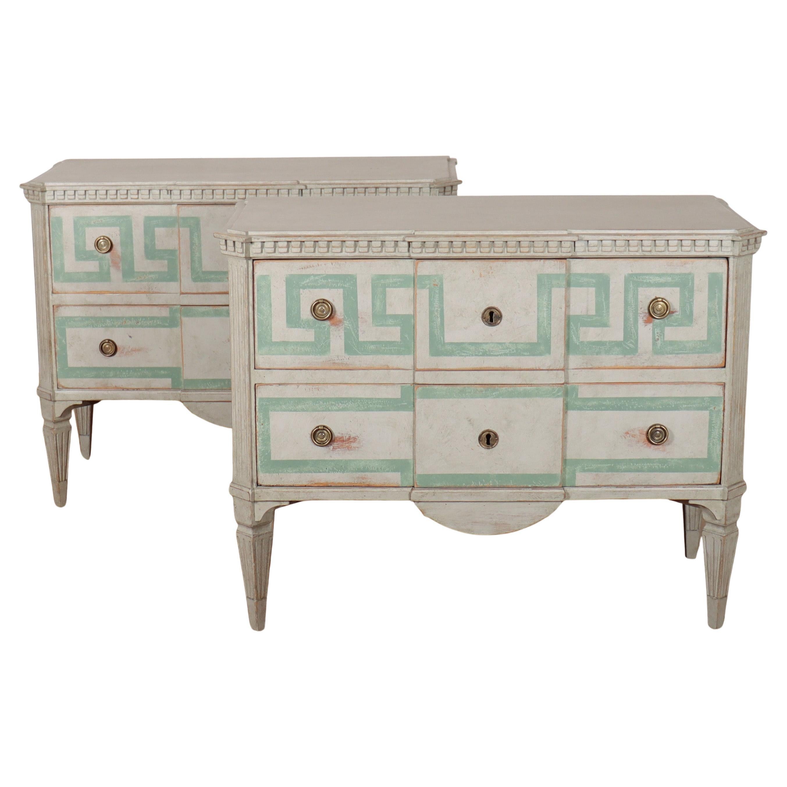 Pair of Swedish Decorated Commodes For Sale