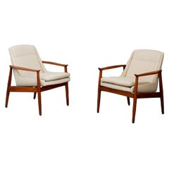 Pair of Swedish Cotton Design Armchairs, 1950s