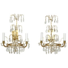 Pair of Swedish Crystal and Brass Sconces