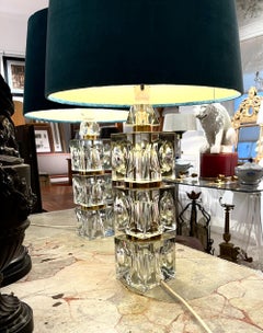 Coppia di svedesi Cristallo Lampade da tavolo in ottone, attribuite a Carl Fagerlund, anni '70