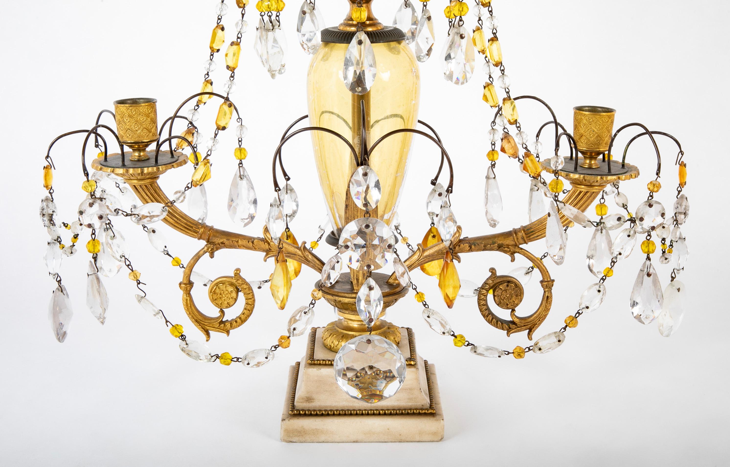 Early 19th Century Pair of Swedish Crystal Candelabras  For Sale