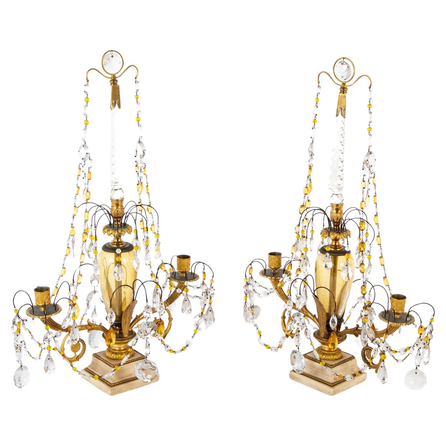 Pair of Swedish Crystal Candelabras  For Sale