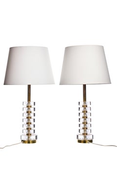 Pair of Swedish Crystal Glass Table Lamps by Carl Fagerlund for Orrefors