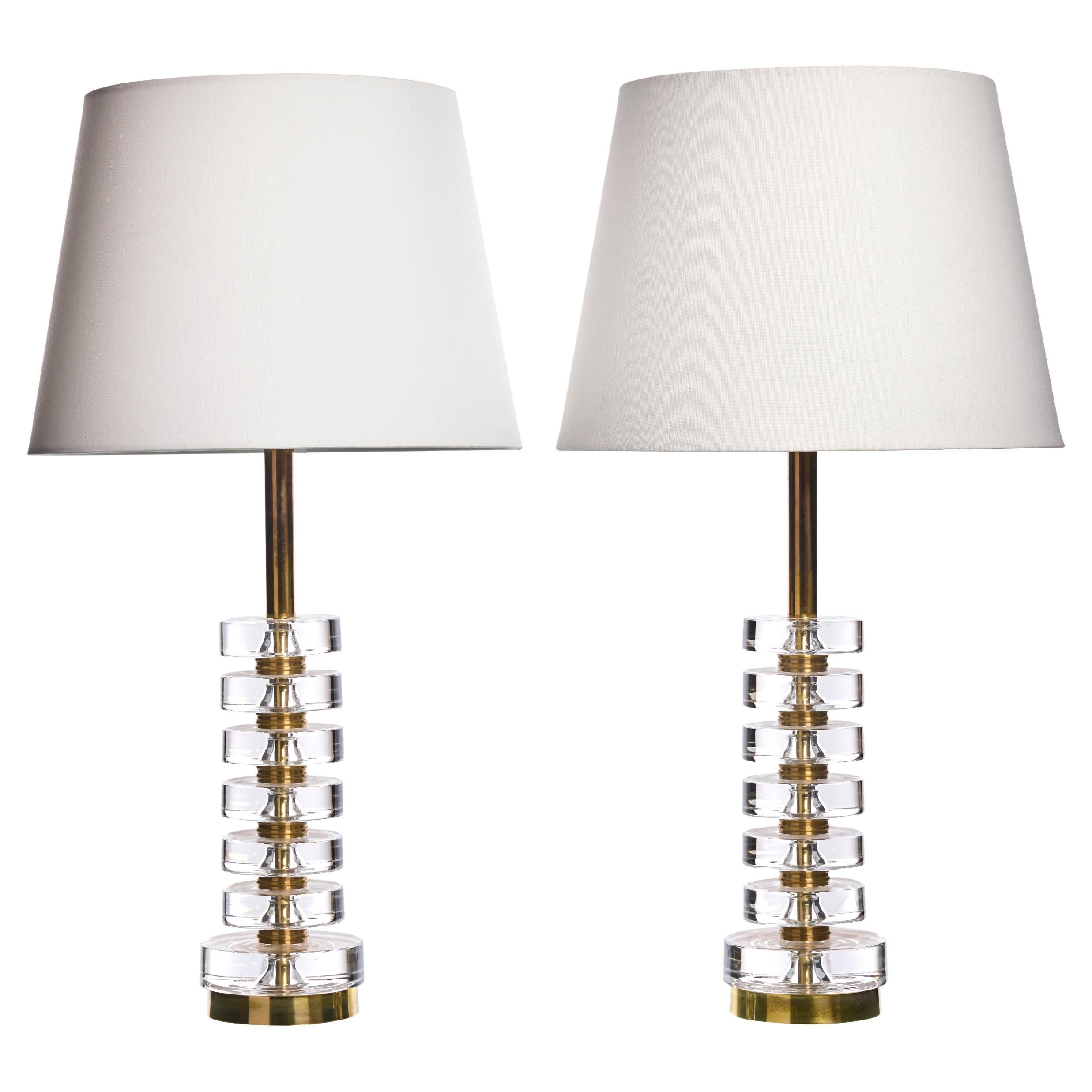 Pair of Swedish Crystal Glass Table Lamps by Carl Fagerlund for Orrefors